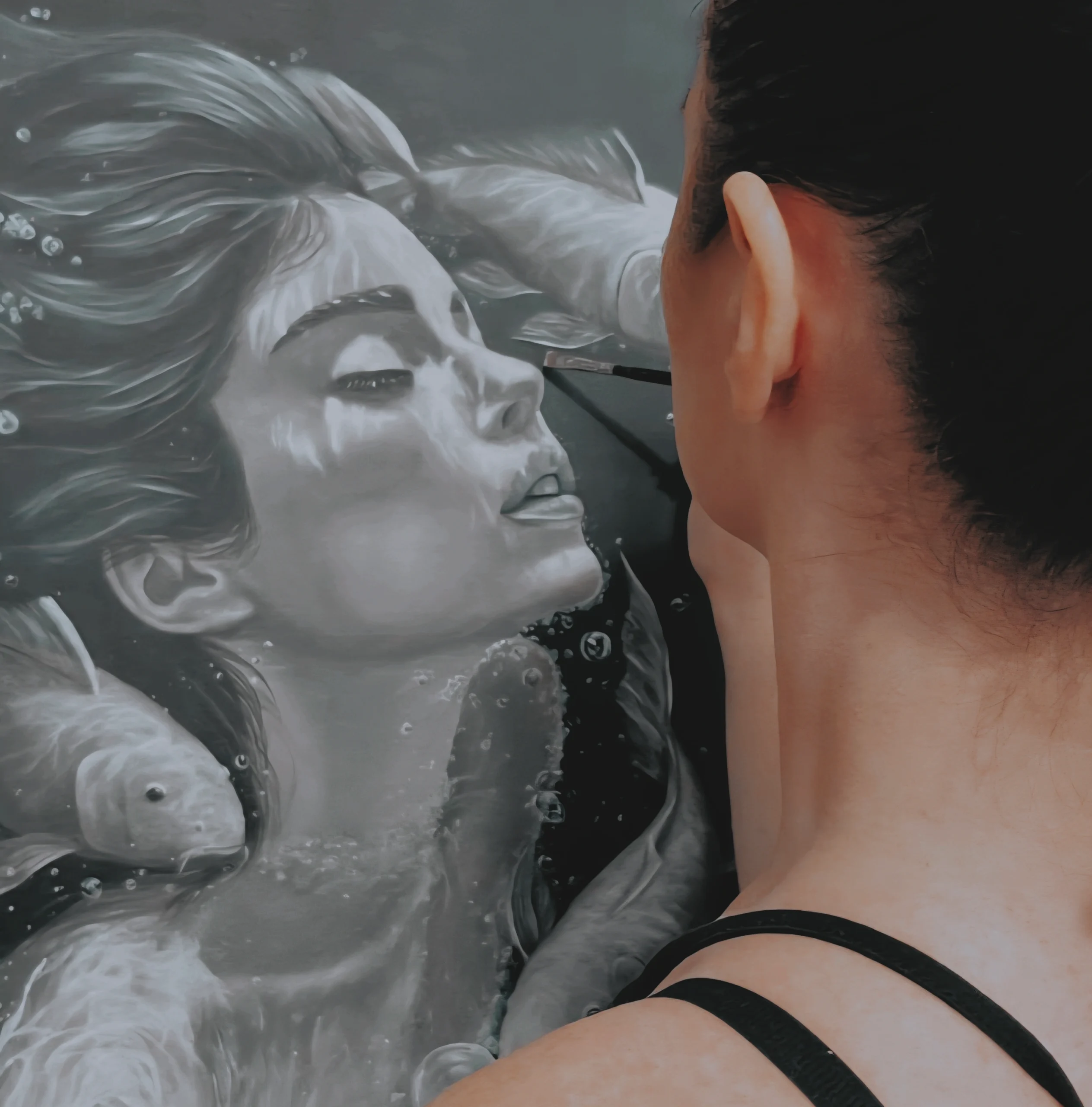 Artist Lana Vender working on an oil painting