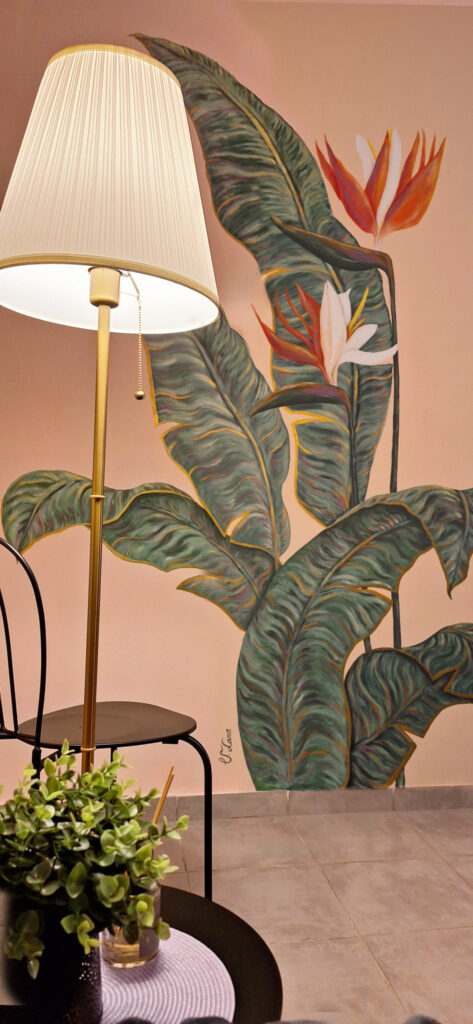 Floral painting by Lana Vender on a home wall